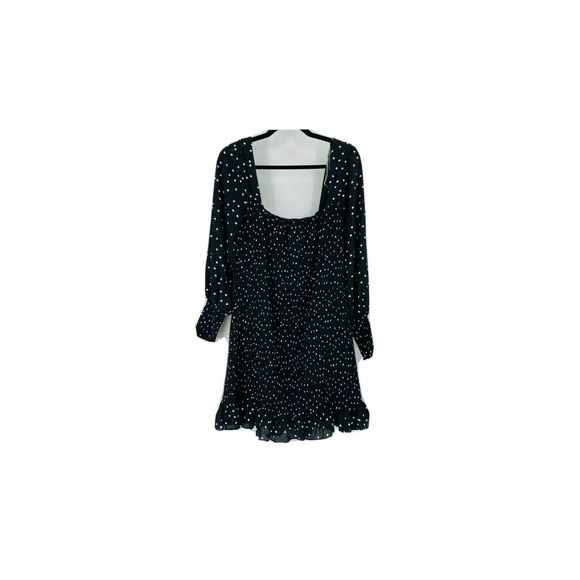 NWT Row A Womens Medium Black Polka Dot Long Sleeve Smocked Dress Cocktail W12 - Picture 4 of 5